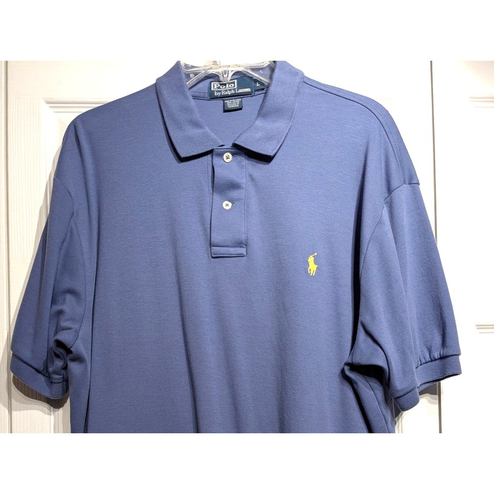 Polo Ralph Lauren Polo Shirt Mens Large Blue Yellow Pony Short Sleeve Cotton